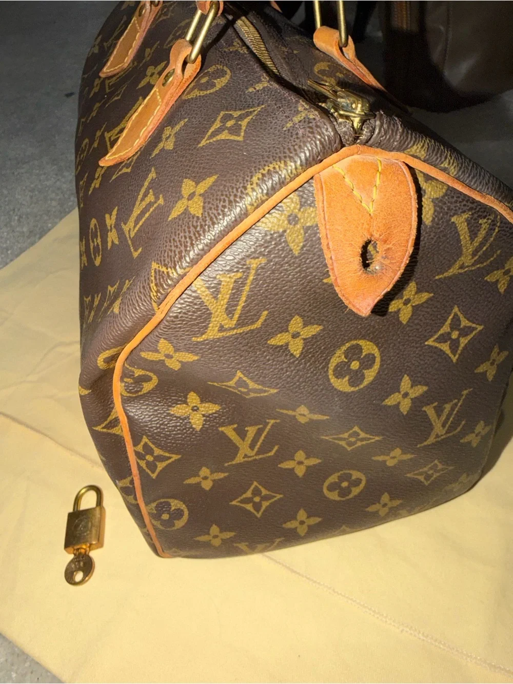 Louis Vuitton Speedy 30 with Silk-Handle Scarf and Gold Charm